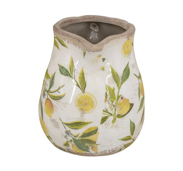 A&B White Ceramic Lemon Pitcher Vase 6.3" x 6" - Vases Merchandise