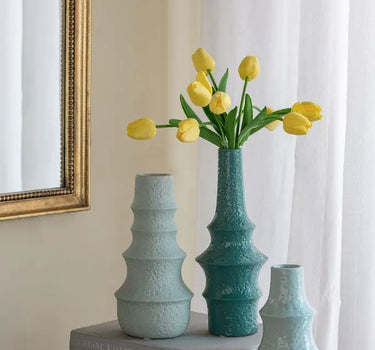 A&B Blue Ceramic Multi-Tiered Vase 5"D x 10.5" - Merchandise