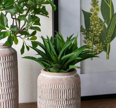 A&B Brown Sand-Cement Ribbed Vase 5.5" x 12" - Uncategorized Merchandise