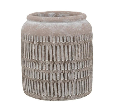 A&B Brown Sand-Cement Ribbed Vase 7" x 8" - Merchandise