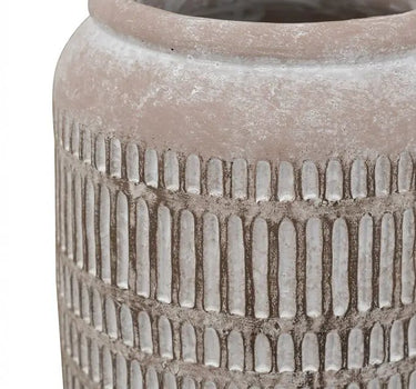 A&B Brown Sand-Cement Ribbed Vase 7" x 8" - Merchandise