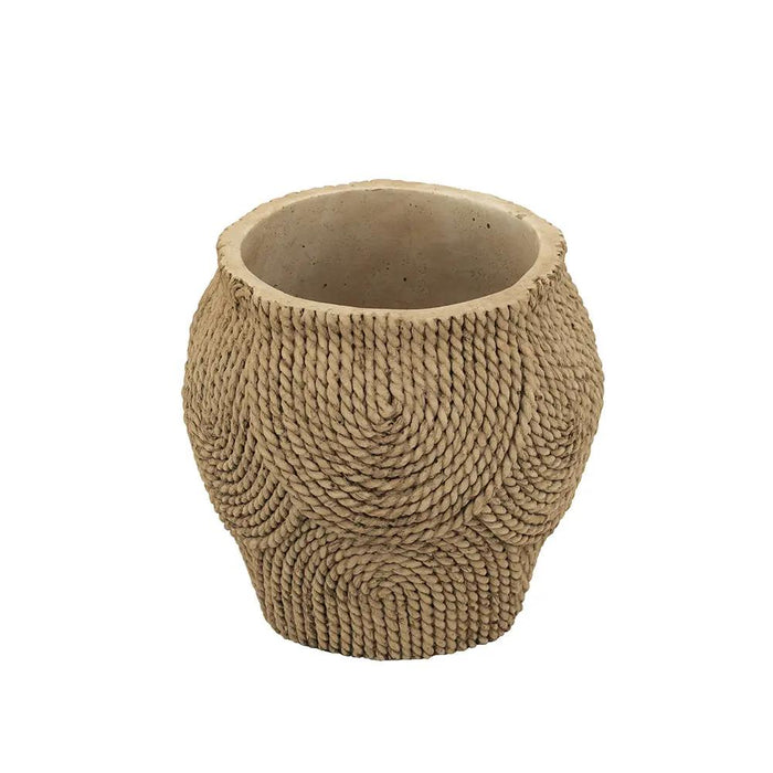 Brown Sand-Cement Planter with Woven Texture 8" x 8"