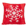Velvet 3D Embroidered Snowflake Pillow, red with white embroidery, 18x18 inches