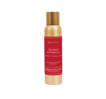 The Smell of Christmas room spray by Aromatique, bottle with gold cap and red label