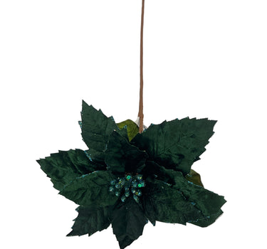 Glitter Velvet Poinsettia Stem Green 23''