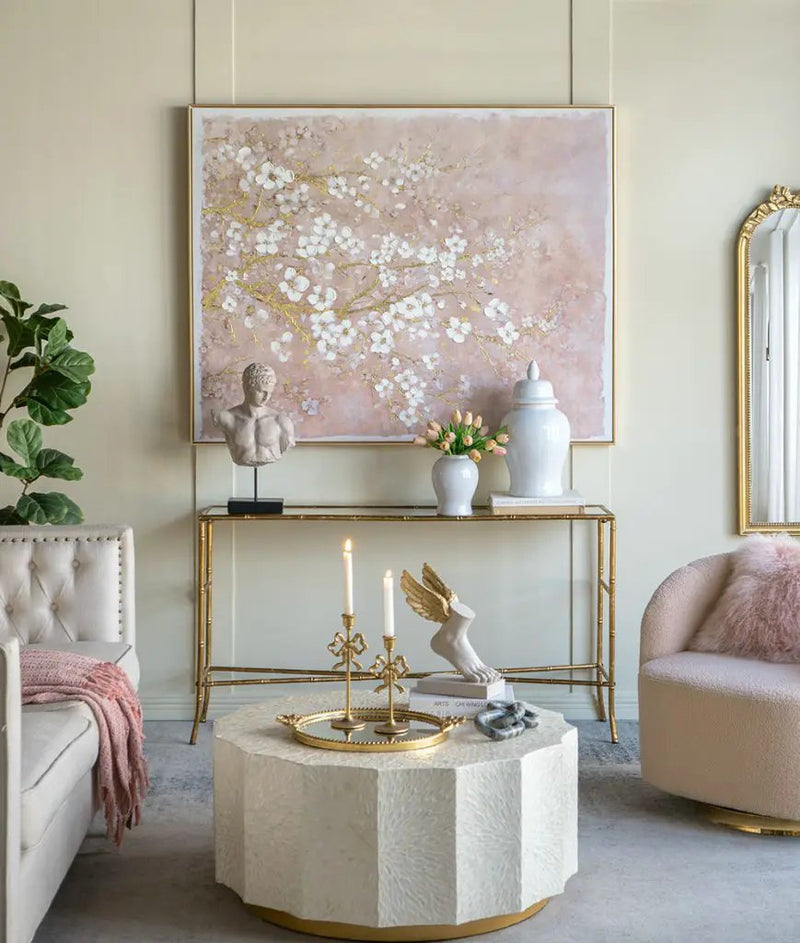 A&B White-Blush Cherry Blossom Canvas Art 59" x 47" - Paintings Art