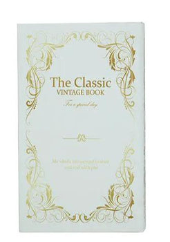 Decorative Book Box with White and Gold Floral Motifs and Text Small 5" x 8.3"
