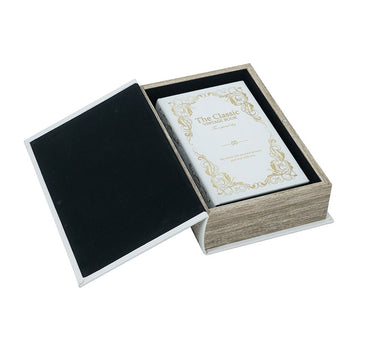 Decorative Book Box with White and Gold Floral Motifs and Text Large 7" x 10.5"