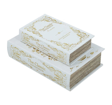 Decorative Book Box with White and Gold Floral Motifs and Text Large 7" x 10.5"