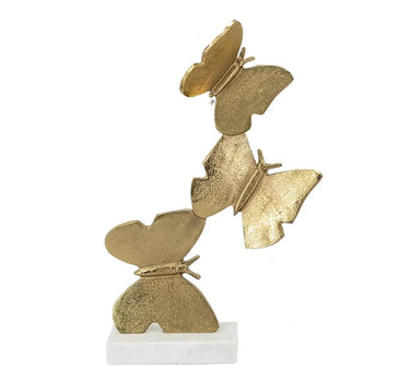 A&B Gold Butterfly Sculpture on White Marble Stand 10" x 16" - Merchandise