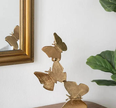 A&B Gold Butterfly Sculpture on White Marble Stand 10" x 16" - Merchandise