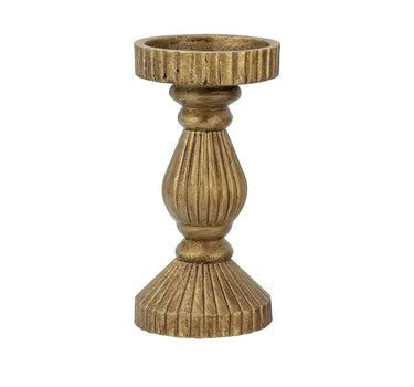 Ornate Wooden Candle Holder with Antique Gold Finish 3.5"D x 8"H