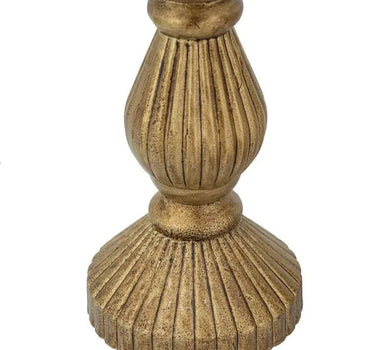 Ornate Wooden Candle Holder with Antique Gold Finish 3.5"D x 8"H