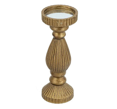 Ornate Wooden Candle Holder with Gold Finish 3.5"D x 11"H