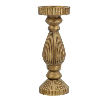Ornate Wooden Candle Holder with Gold Finish 3.5"D x 11"H