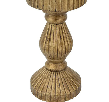 Ornate Wooden Candle Holder with Gold Finish 3.5"D x 11"H