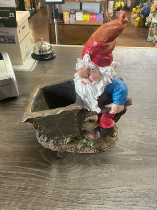 Gnome w/ Wheelbarrow & Wagon 8.5"H