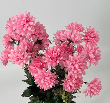 Fortune Mini Pompom Bush Pink 19” - Artificial Flowering Plants Silk