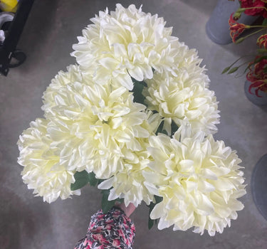 Fortune Ball Mum Bush Cream - Artificial Flowering Plants Silk