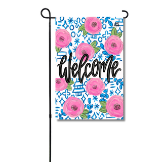 Chinoiserie Pink Rose Welcome Garden Glam Flag