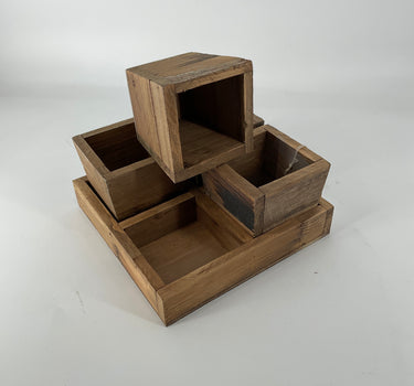 Square Wood Tray w/ 4 Removable Wood Boxes 9.25"