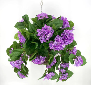Regency UV Hydrangea Lavender Hanging Basket - Artificial Flowering Plants Hanging Basket & Porch Pots