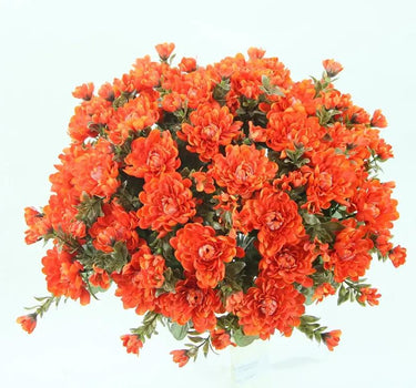Mum Bush red/orange silk artificial flowering plant by GSC, 15.5 inches tall