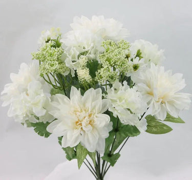 GSC Dahlia/Hydrangea/Queen Anne's Lace Mixed Bush Cream 19" - Artificial Flowering Plants Silk