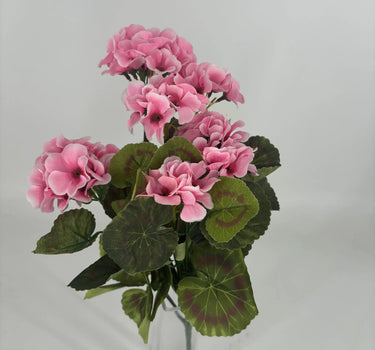 Le Fleur Geranium Bush 17" Pink - Artificial Flora Hanging Basket & Porch Pots