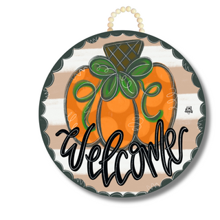 "Welcome" Tan Pumpkin Circle Door Hanger 23"