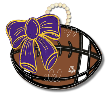 DK Designs Purple & Gold Bow Football Door Hanger - Decor Merchandise