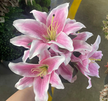 Supreme Tiger Lily Bush (x7) Pink-White - Artificial Flora Silk