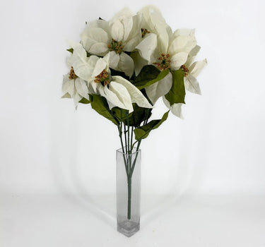 GSC Velvet Poinsettia White Bush x7 - Artificial Flowering Plants Silk