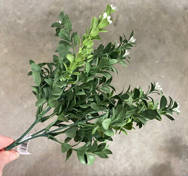 Select UV/FR Boxwood Bush w/ Flowers 12" - Artificial Non-Flowering Plants Silk