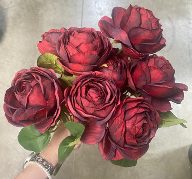 Le Fleur Cabbage Rose Bush (x10) Red 19" - Uncategorized Silk