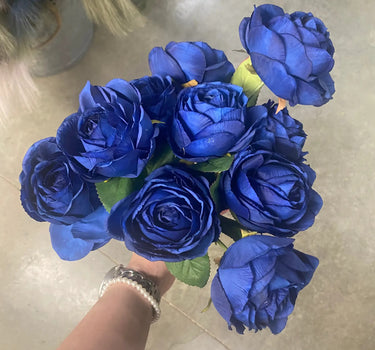 Le Fleur Cabbage Rose Bush Blue 19" - Uncategorized Silk