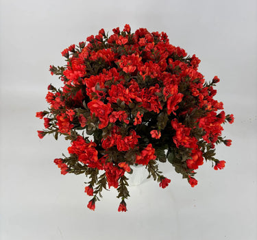 GSC Red/Orange Mum - Potted w/ 2 Bushes - Artificial Flora Hanging Basket & Porch Pots