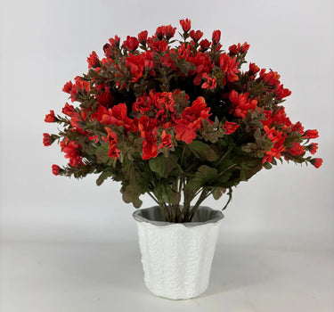 GSC Red/Orange Mum - Potted w/ 2 Bushes - Artificial Flora Hanging Basket & Porch Pots