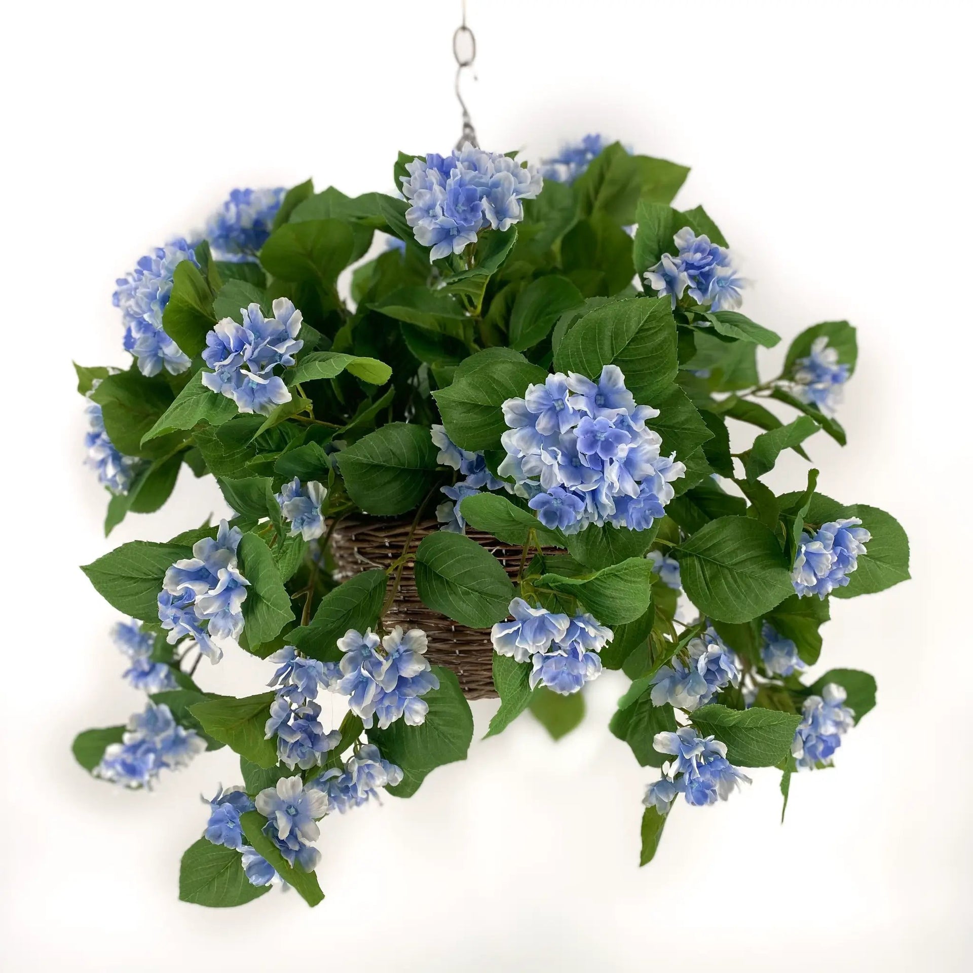 blue and white hanging planter UV Hydrangea Blue Hanging Basket Collection – Evergreen Home and Floral
