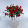 Mum Bush Mandarin Red silk bouquet 15.5in by GSC with red blooms and green foliage in a glass vase