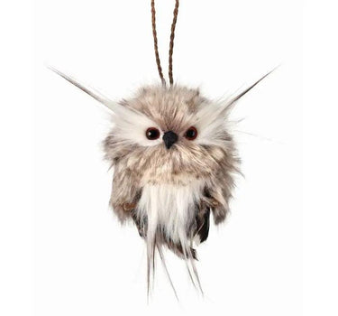 Hanging Grey Furry Owl Ornament 4.5"