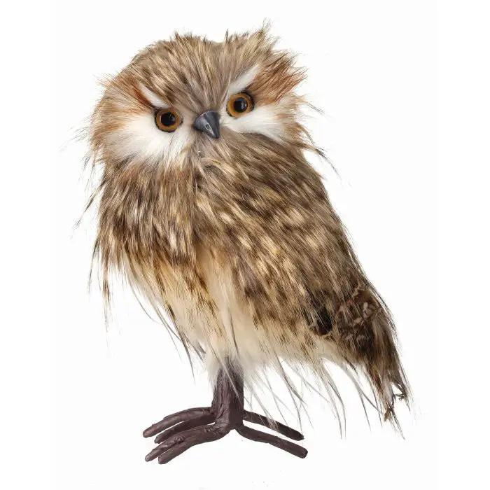 Speckled Feather Standing Owl 9"