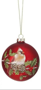 Glass Cardinal/Holly Ornament - (2 Styles Available) 4-5.5"