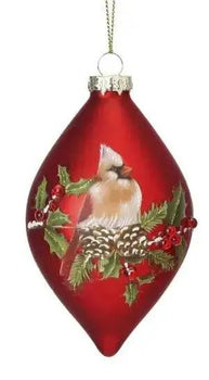 Glass Cardinal/Holly Ornament - (2 Styles Available) 4-5.5"
