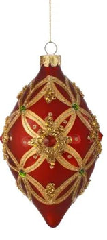 Regency Red/Gold Glass Jewel Fleur Ornament (2 Asst) 4-6" - Holiday Ornaments Merchandise