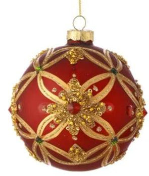 Regency Red/Gold Glass Jewel Fleur Ornament (2 Asst) 4-6" - Holiday Ornaments Merchandise