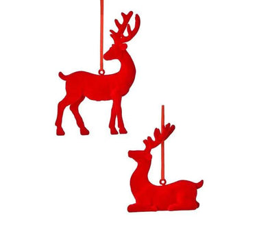 Regency Resin Red Flocked Deer Ornament (2 Asst) 3.75-5.5" - Holiday Ornaments Merchandise