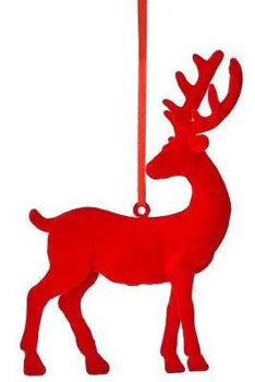 Regency Resin Red Flocked Deer Ornament (2 Asst) 3.75-5.5" - Holiday Ornaments Merchandise
