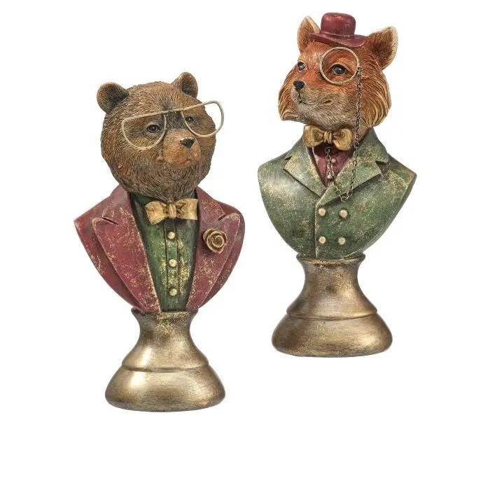 Resin Fox/Bear Bust with Glasses (2 Asst) 8"