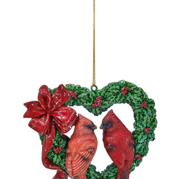 Resin Cardinal Love Bird in Heart Ornament 4"
